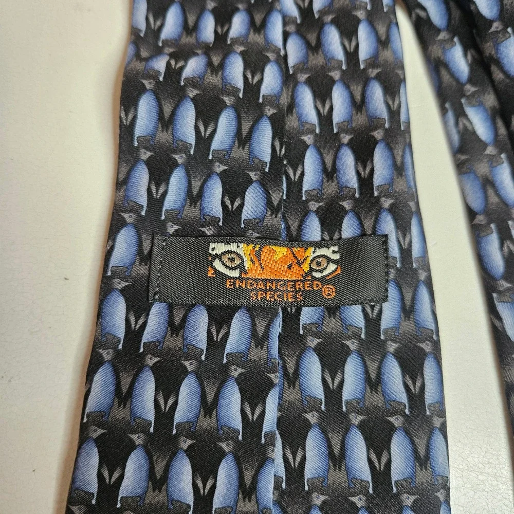 Endangered Species Tuxedo Penguin Silk Tie Blue‎ Grey Black Novelty ES 001-011